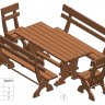 Комплект уличной деревянной мебели: Стол, лавочки, стулья - чертежи в PDF
